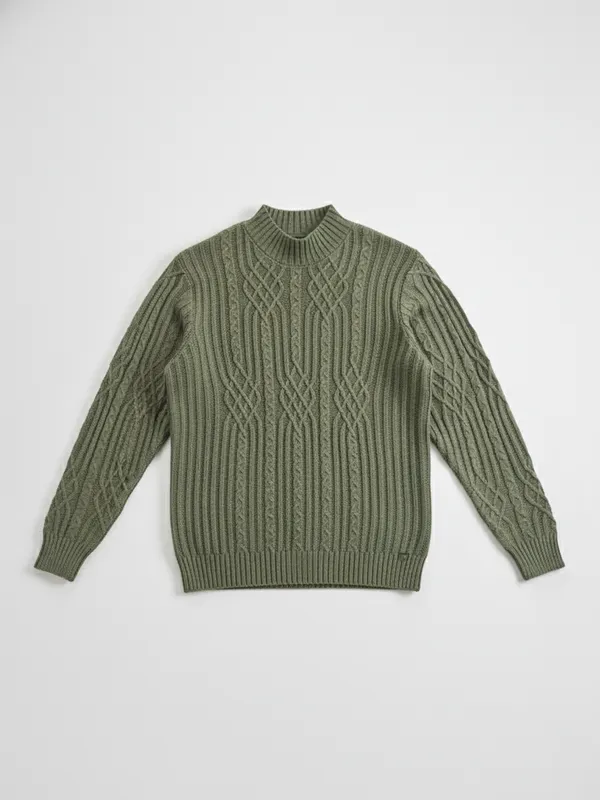 Highlander Men Green Mock Collar Pullover Sweater