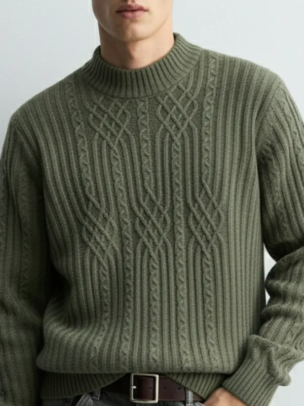 Highlander Men Green Mock Collar Pullover Sweater