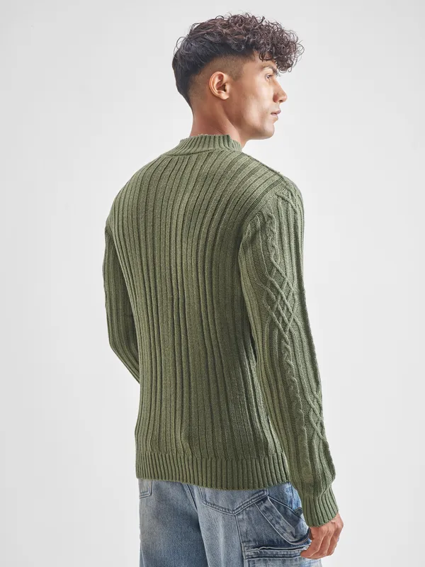 Highlander Men Green Mock Collar Pullover Sweater