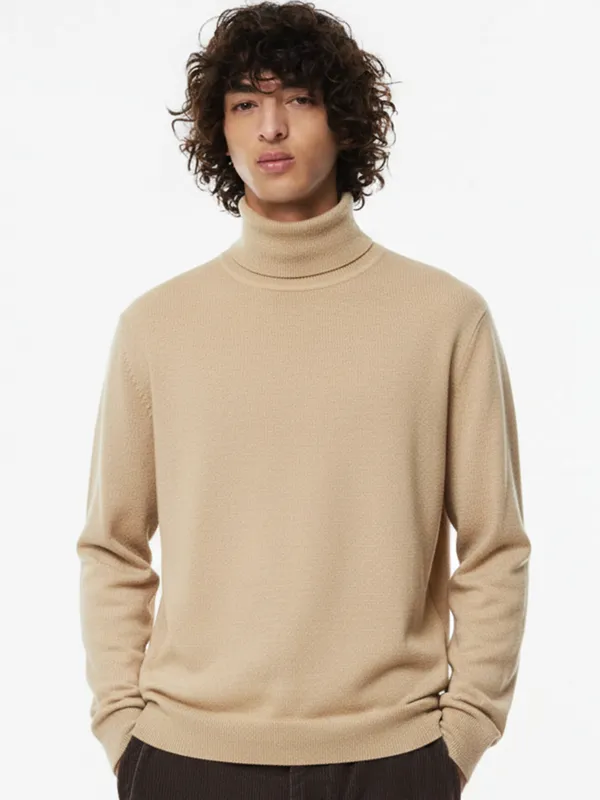 Highlander Men Beige Turtle Neck Pullover Sweater