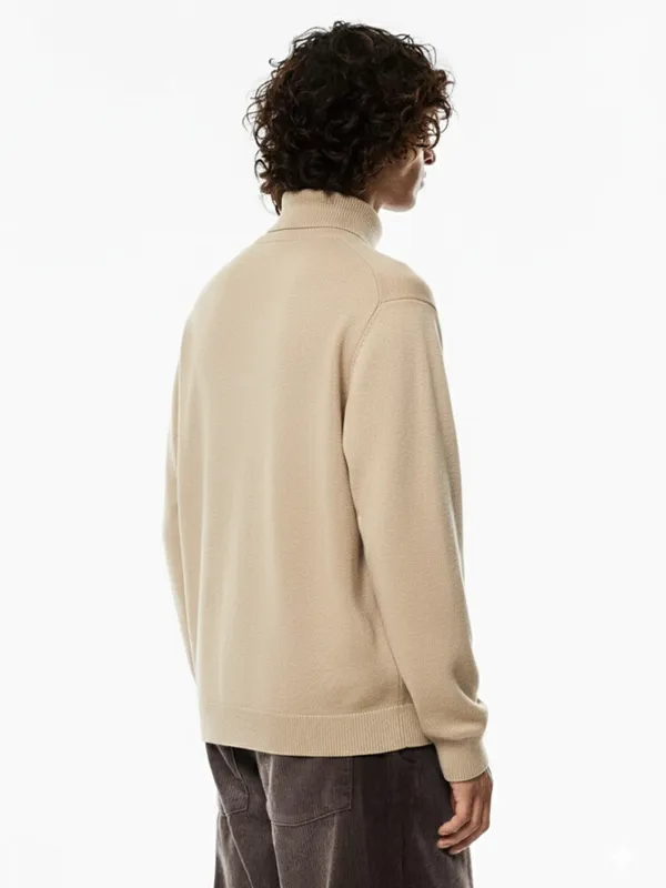 Highlander Men Beige Turtle Neck Pullover Sweater
