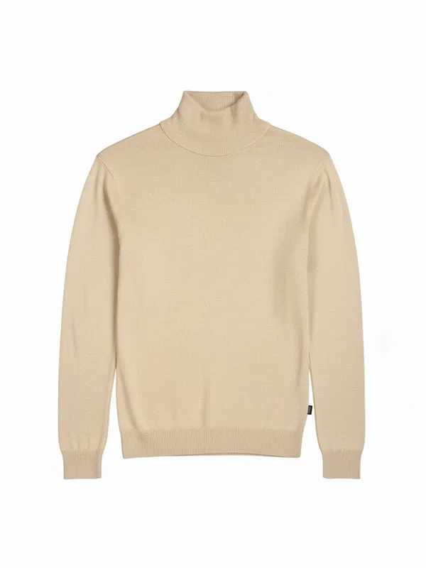 Highlander Men Beige Turtle Neck Pullover Sweater