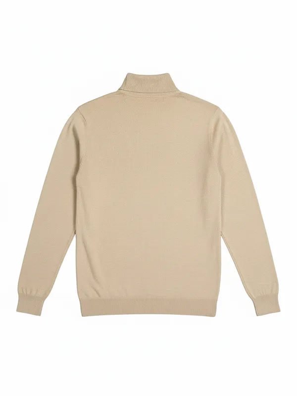 Highlander Men Beige Turtle Neck Pullover Sweater