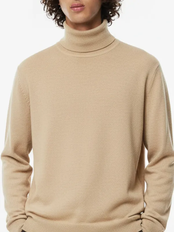 Highlander Men Beige Turtle Neck Pullover Sweater