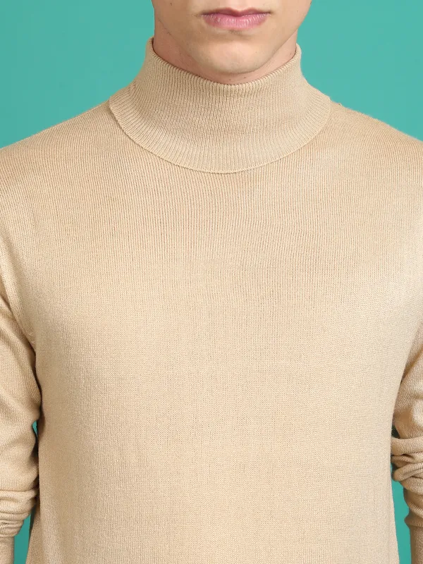 Highlander Men Beige Turtle Neck Pullover Sweater