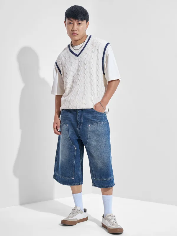 Highlander Men White V-Neck Pullover Sweater