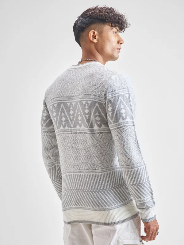 Highlander Men White Round Neck Pullover Sweater