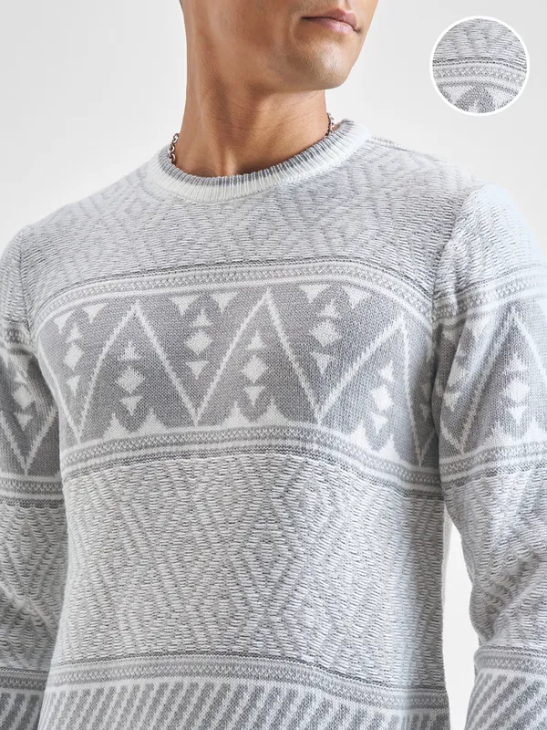 Highlander Men White Round Neck Pullover Sweater