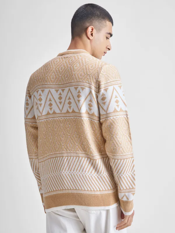Highlander Men Beige Round Neck Pullover Sweater