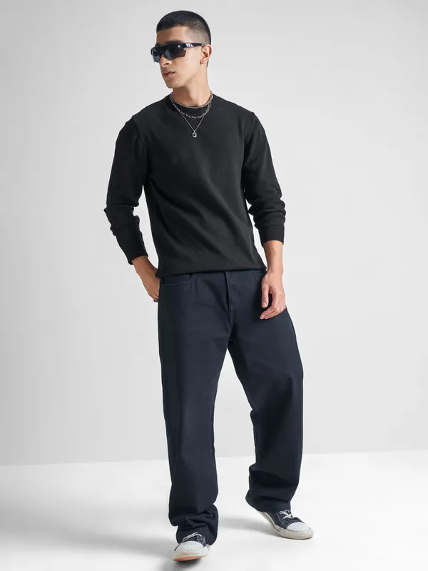 Highlander Men Black Round Neck Pullover Sweater