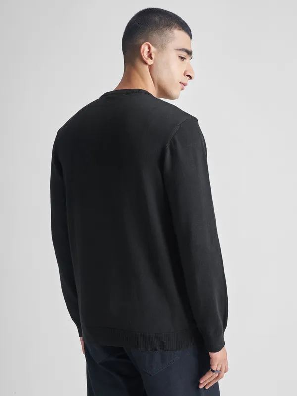 Highlander Men Black Round Neck Pullover Sweater