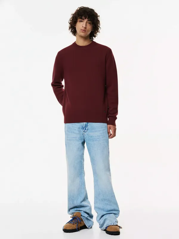 Highlander Men Red Round Neck Pullover Sweater