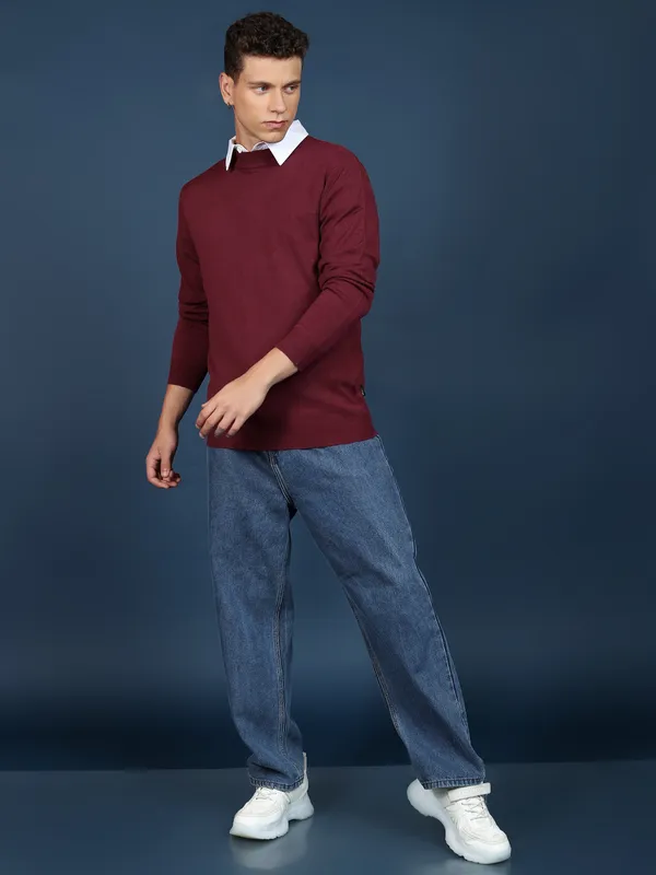 Highlander Men Red Round Neck Pullover Sweater