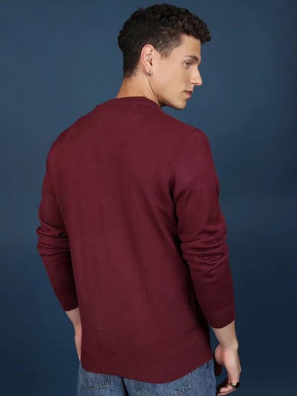 Highlander Men Red Round Neck Pullover Sweater
