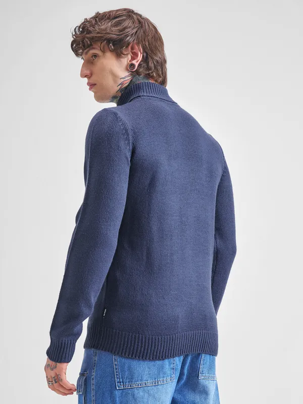 Highlander Men Navy Blue Turtle Neck Pullover Sweater