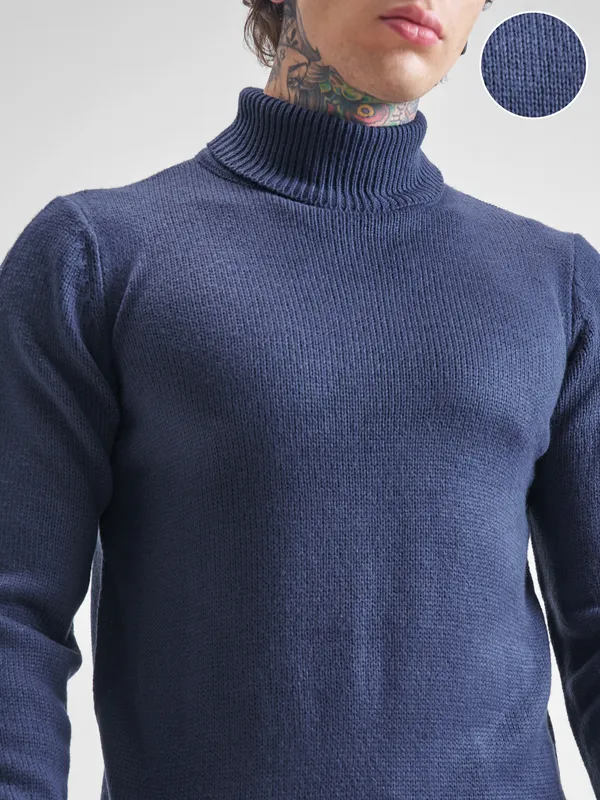 Highlander Men Navy Blue Turtle Neck Pullover Sweater