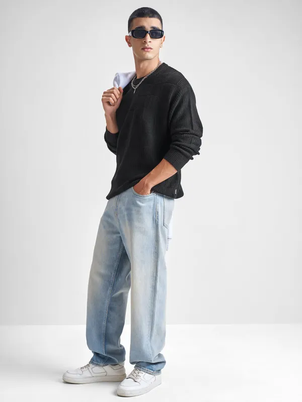 Highlander Men Black Round Neck Pullover Sweater