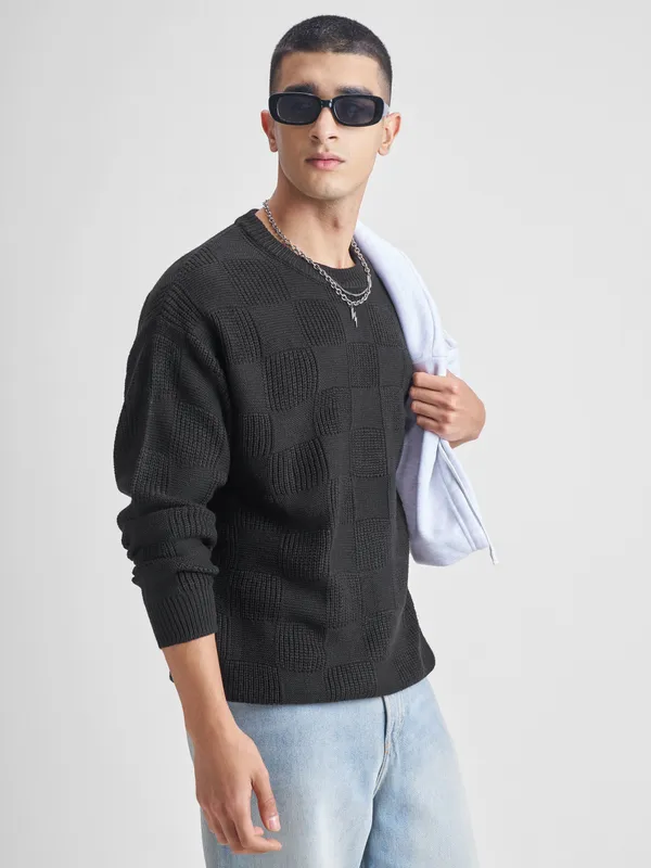 Highlander Men Black Round Neck Pullover Sweater