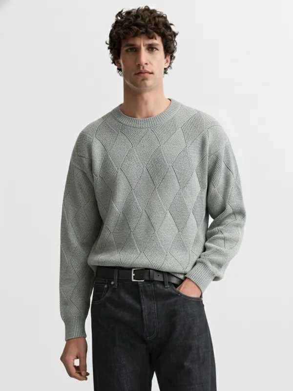 Highlander Men Grey Round Neck Pullover Sweater