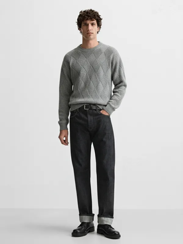 Highlander Men Grey Round Neck Pullover Sweater