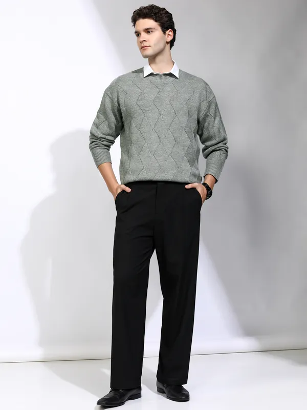 Highlander Men Grey Round Neck Pullover Sweater