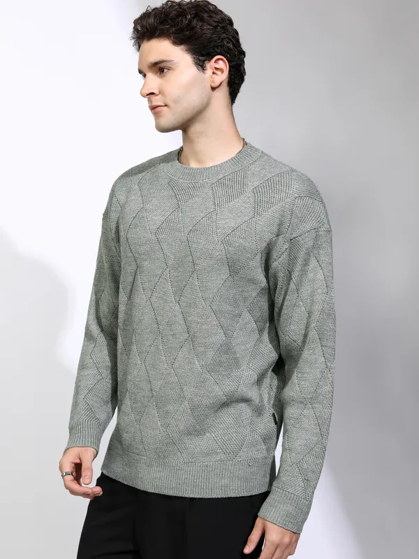 Highlander Men Grey Round Neck Pullover Sweater