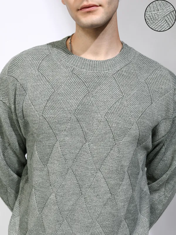 Highlander Men Grey Round Neck Pullover Sweater