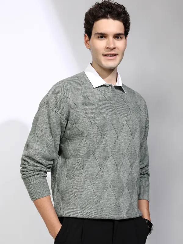 Highlander Men Grey Round Neck Pullover Sweater