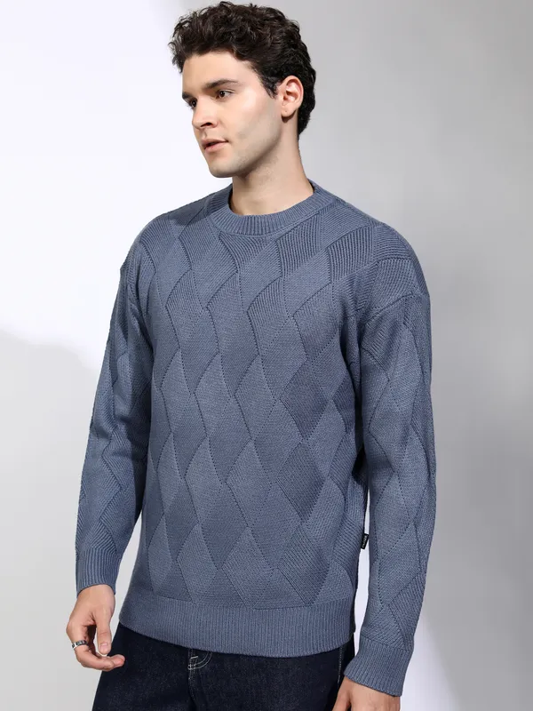 Highlander Men Grey Round Neck Pullover Sweater