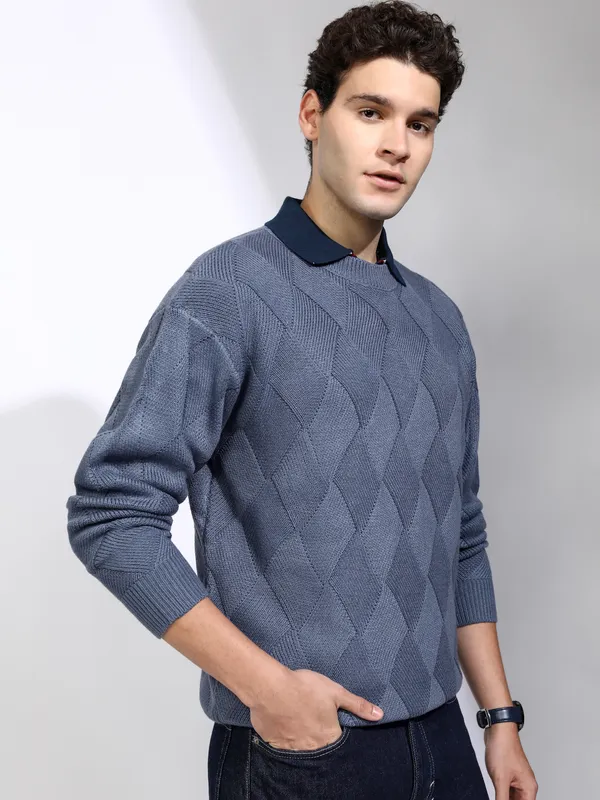 Highlander Men Grey Round Neck Pullover Sweater