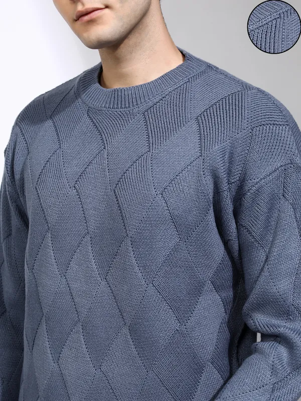 Highlander Men Grey Round Neck Pullover Sweater