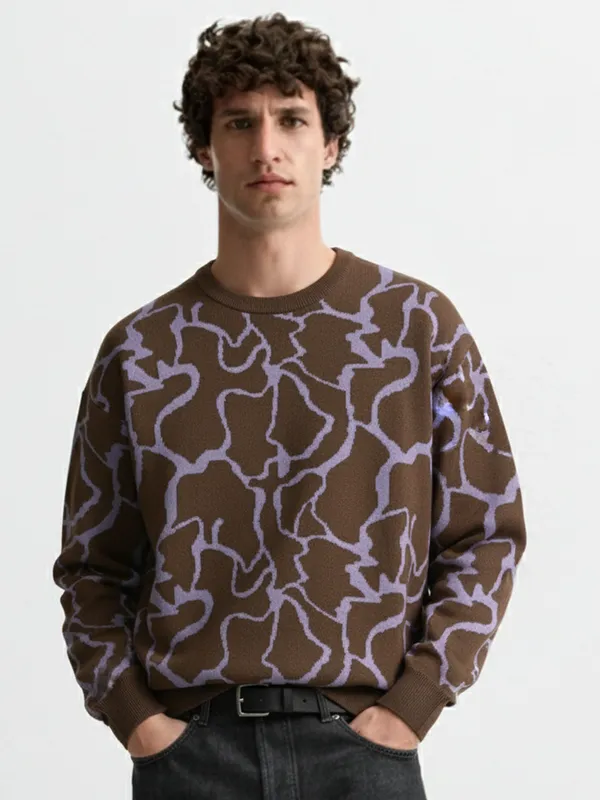 Highlander Men Purple Round Neck Pullover Sweater