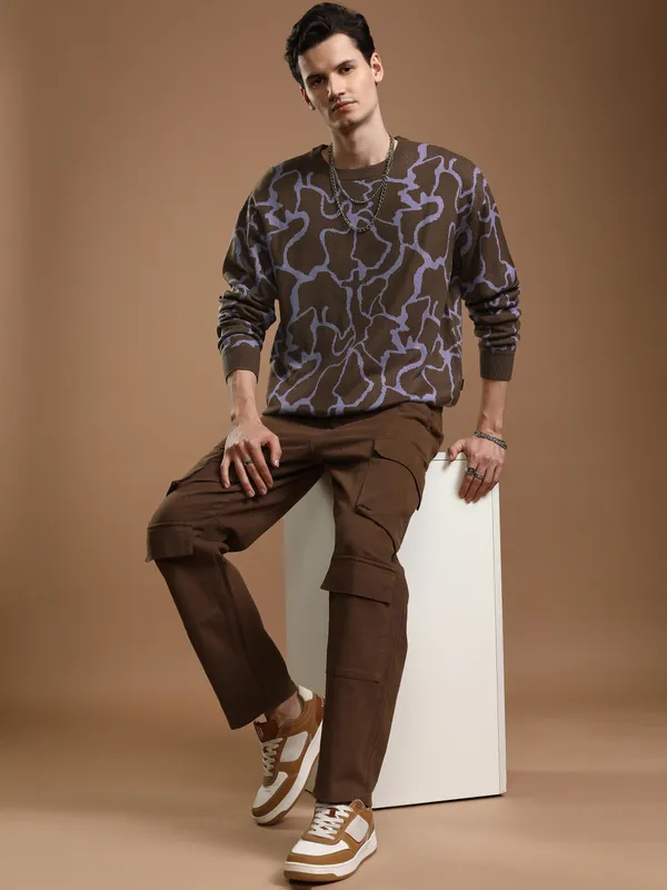 Highlander Men Purple Round Neck Pullover Sweater