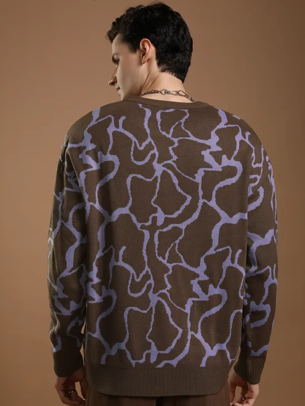 Highlander Men Purple Round Neck Pullover Sweater