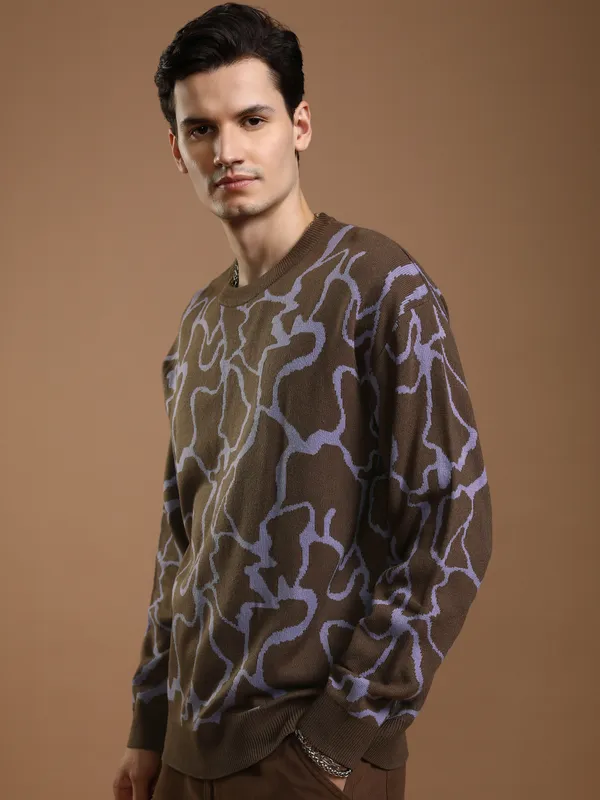 Highlander Men Purple Round Neck Pullover Sweater