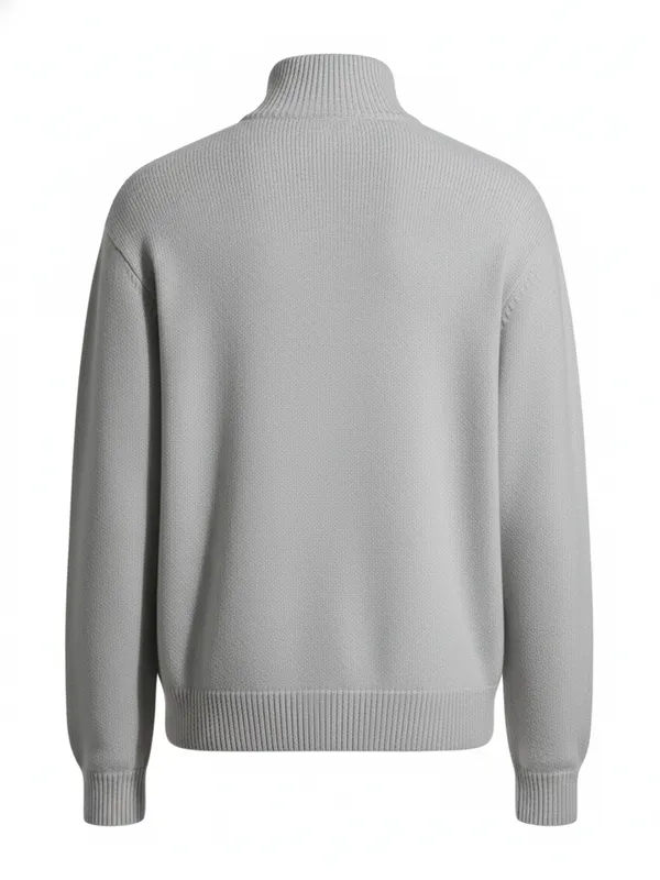 Highlander Men Grey Mock Collar Front-Open Sweater