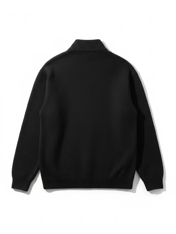 Highlander Men Black Mock Collar Front-Open Sweater
