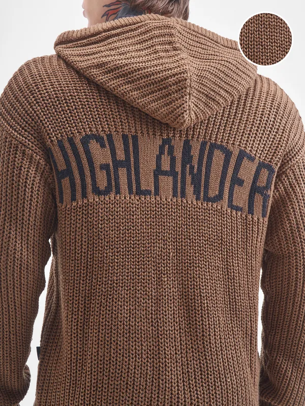 Highlander Men Brown Hood Front-Open Sweater
