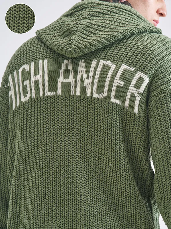 Highlander Men Green Hood Front-Open Sweater