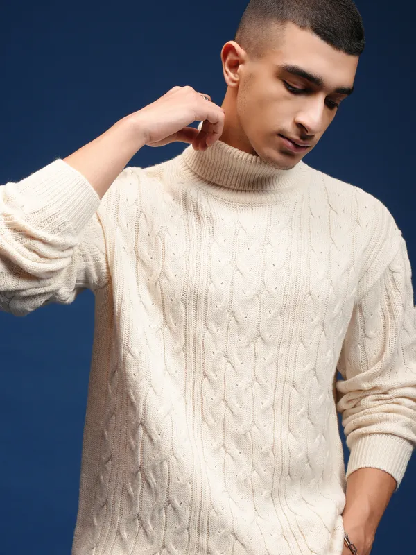 Men Self Design Sweater
