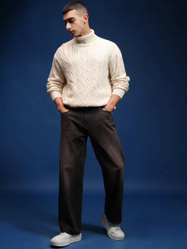 Men Self Design Sweater