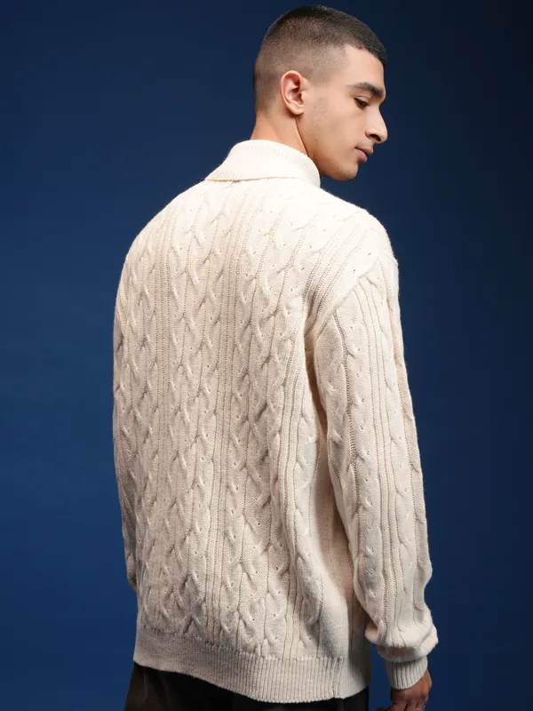 Men Self Design Sweater