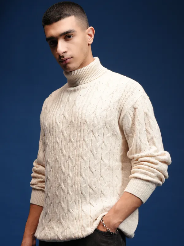 Men Self Design Sweater