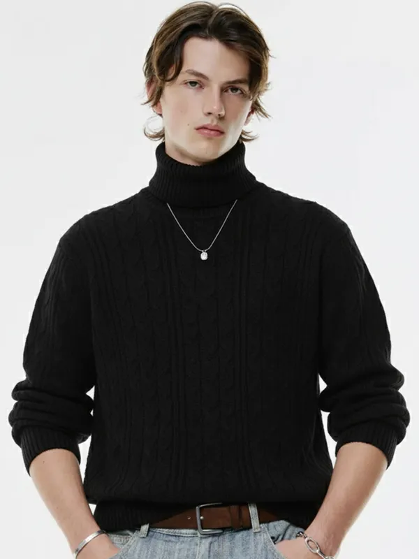 Highlander Men Black Turtle Neck Pullover Sweater