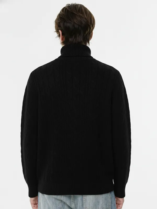 Highlander Men Black Turtle Neck Pullover Sweater
