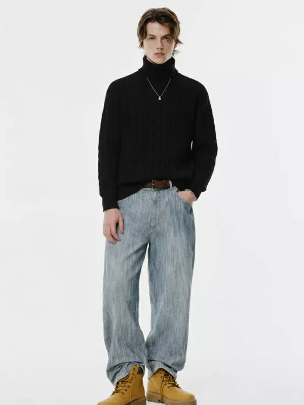 Highlander Men Black Turtle Neck Pullover Sweater