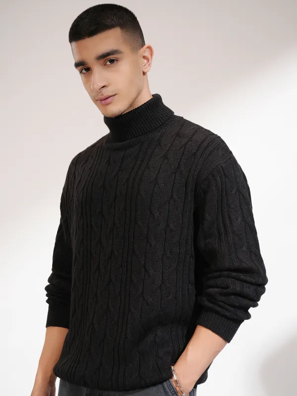 Men Self Design Sweater