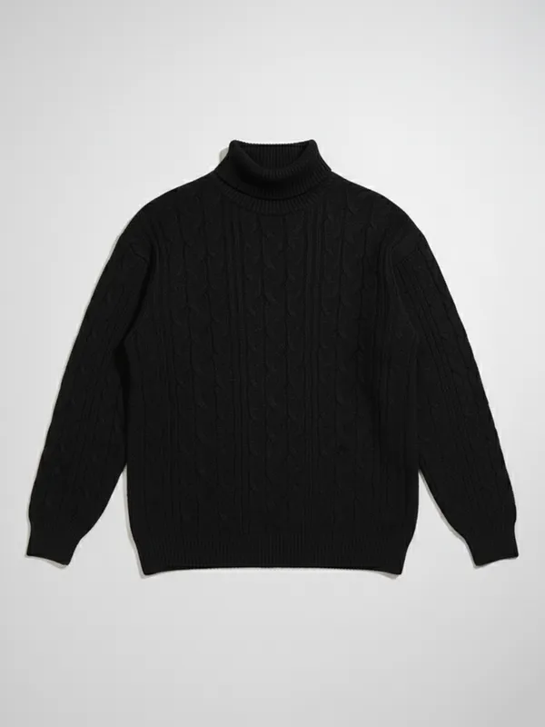 Highlander Men Black Turtle Neck Pullover Sweater