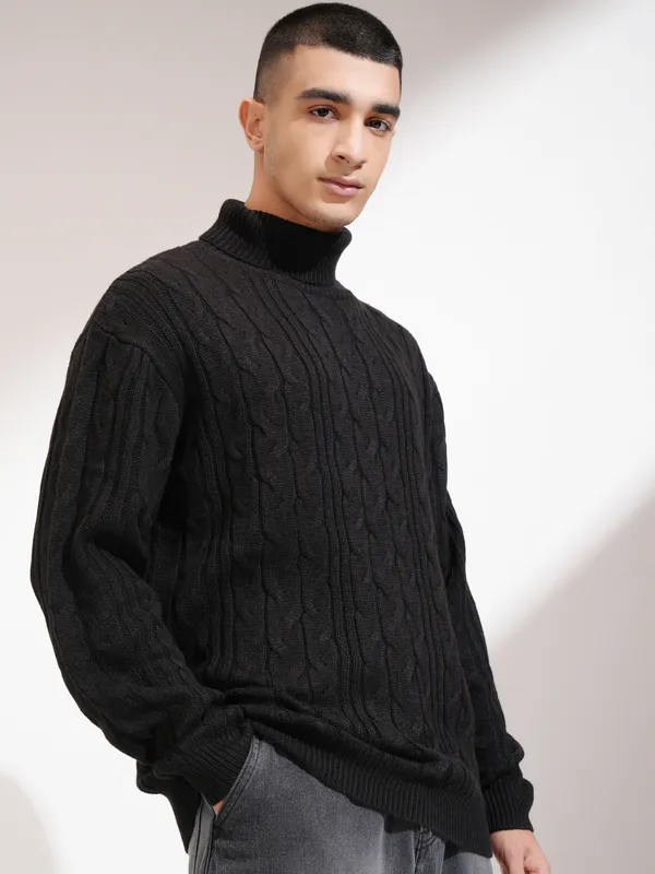Men Self Design Sweater