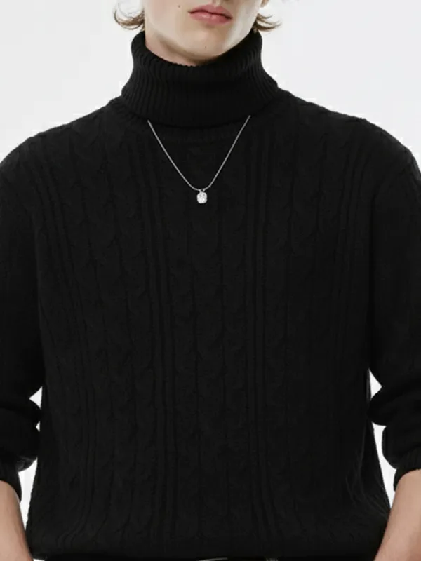 Highlander Men Black Turtle Neck Pullover Sweater
